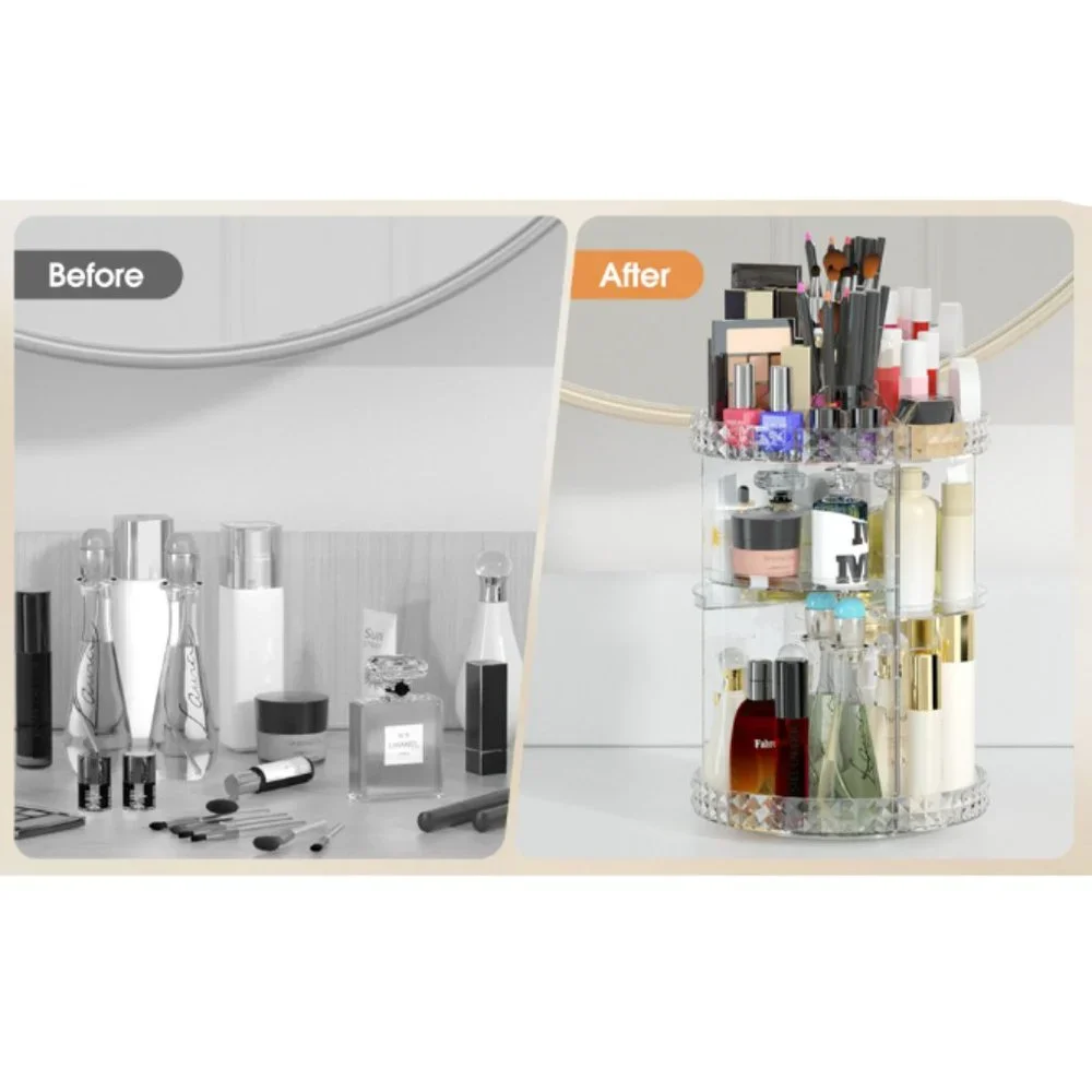 2 Tiers - 360° Turntable Makeup Organizer - Lazy Susan Cosmetics Storage